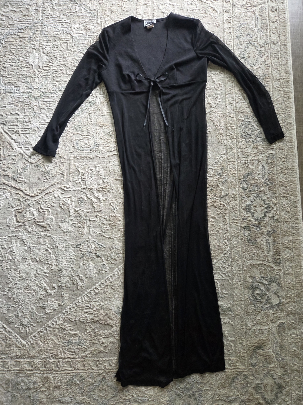 JM Collection Black Long Sheer Robe with Tie Front